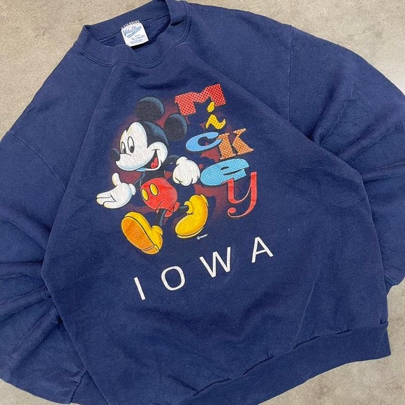 Vintage Mickey Mouse Iowa Crewneck Sweatshirt Disney Made USA Size XL Youth - Picture 2 of 6